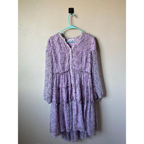 Ivy City Co Lydia in Purple Floral Flowy Whimsical Tiered A-Line Chiffon Dress - Picture 3 of 14